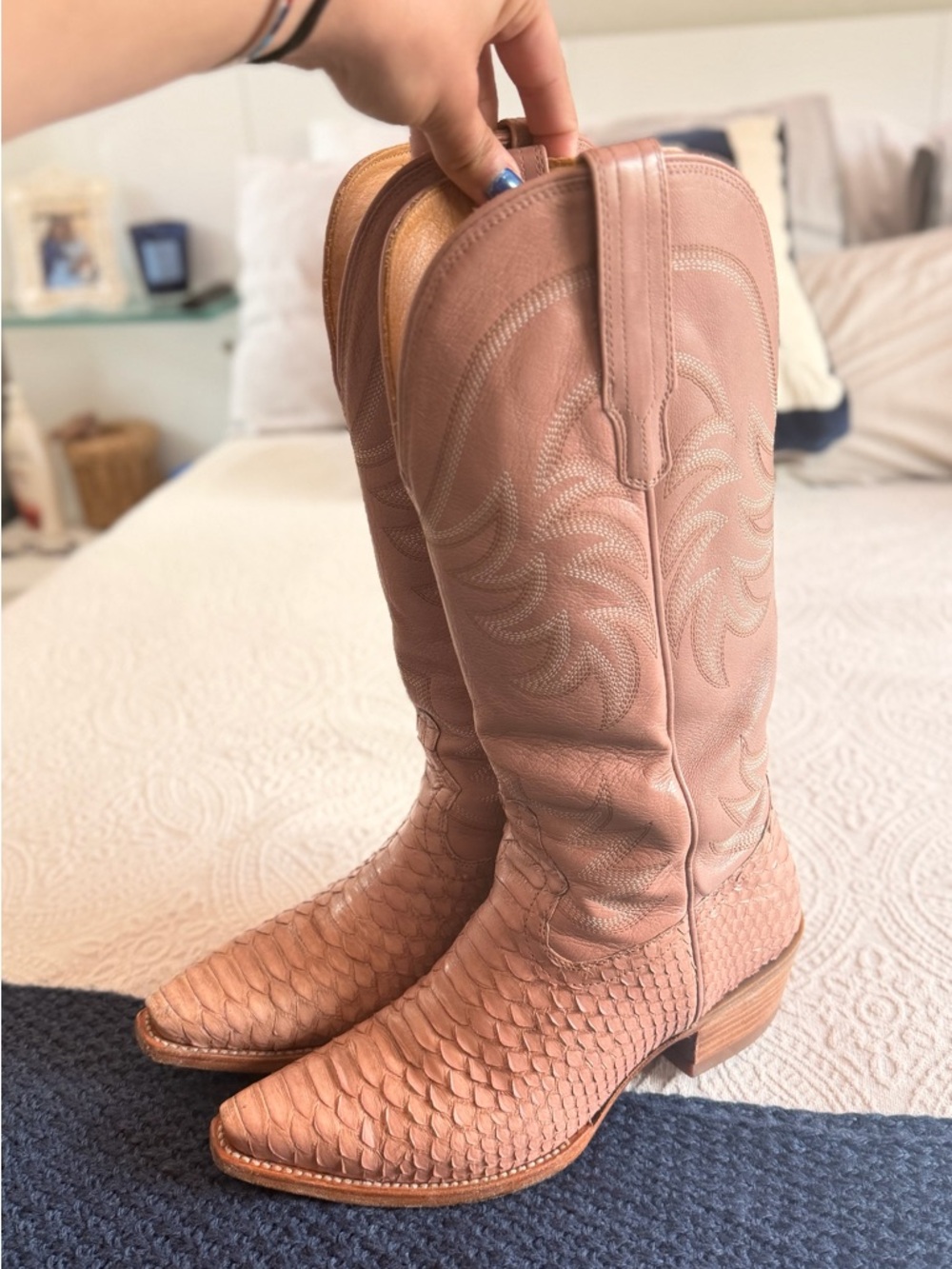 Tecovas Blush Pink Embossed Leather Western Cowboy Boots